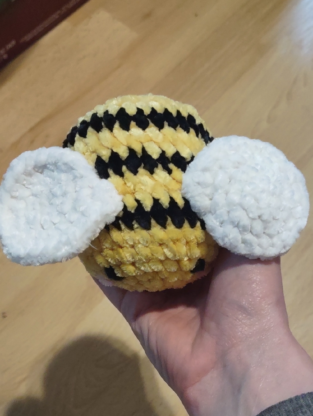 Crochet Plush Yellow Black Bee Embroidered Eyes - Picture 2 of 3